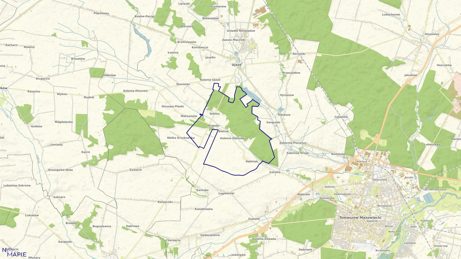 Mapa obrębu BIELINA w gminie Ujazd