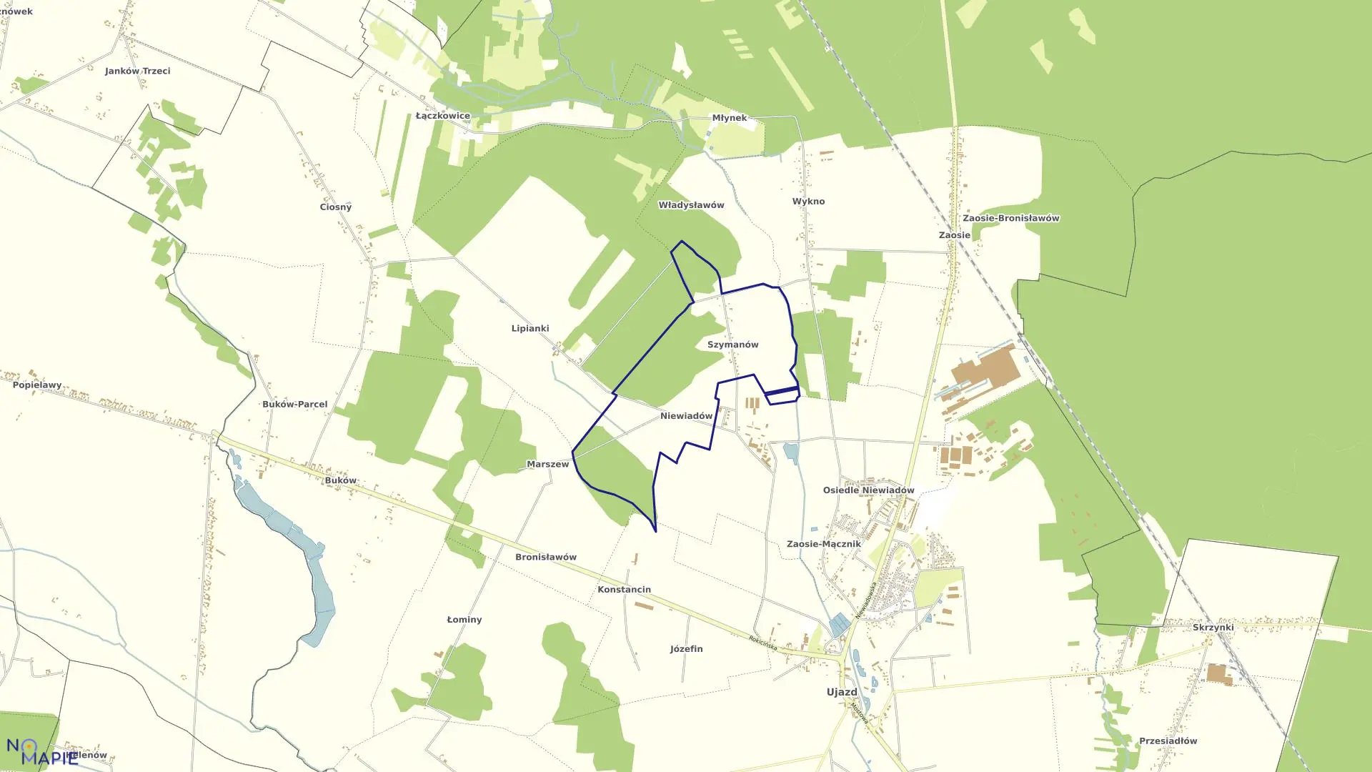 Mapa obrębu NIEWIADÓW-SZYMANÓW w gminie Ujazd